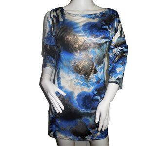 Dress NEW Metallic Lycra Open Blue Minidress Sexy
